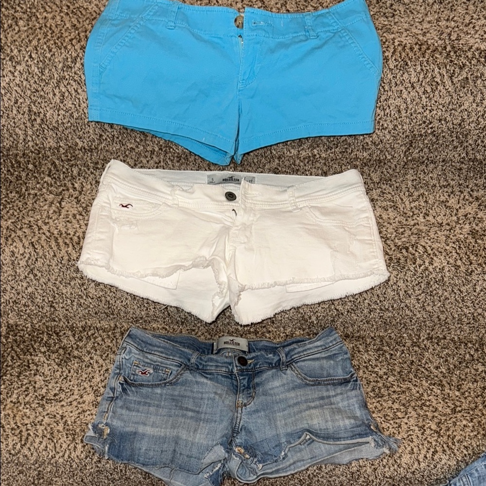 Hollister Women's White Denim, denim and blue Shorts. SET OF 3